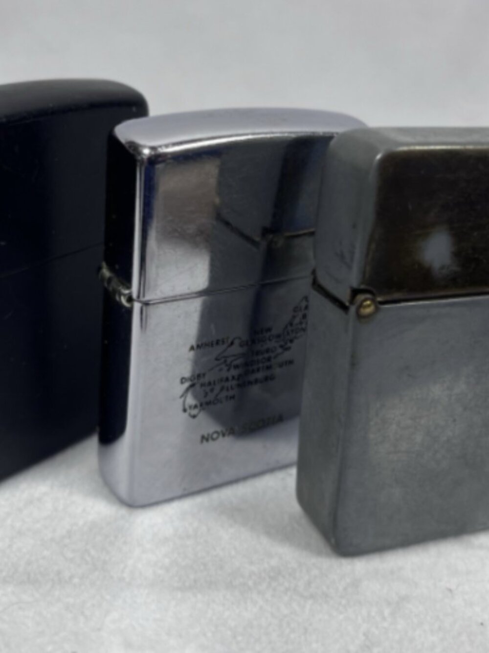 Vintage Zippo Lighter 3pc Lot Canada Niagara Falls Nova Scotia Matte Black Gray